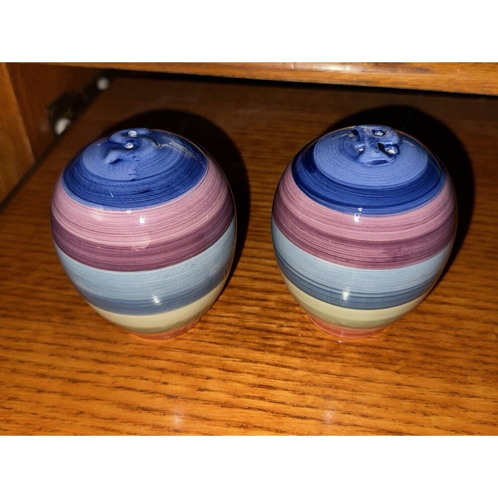 Tabletops Unlimited Rondo Salt Pepper Shakers Layered Rainbow Hand Painted Set
